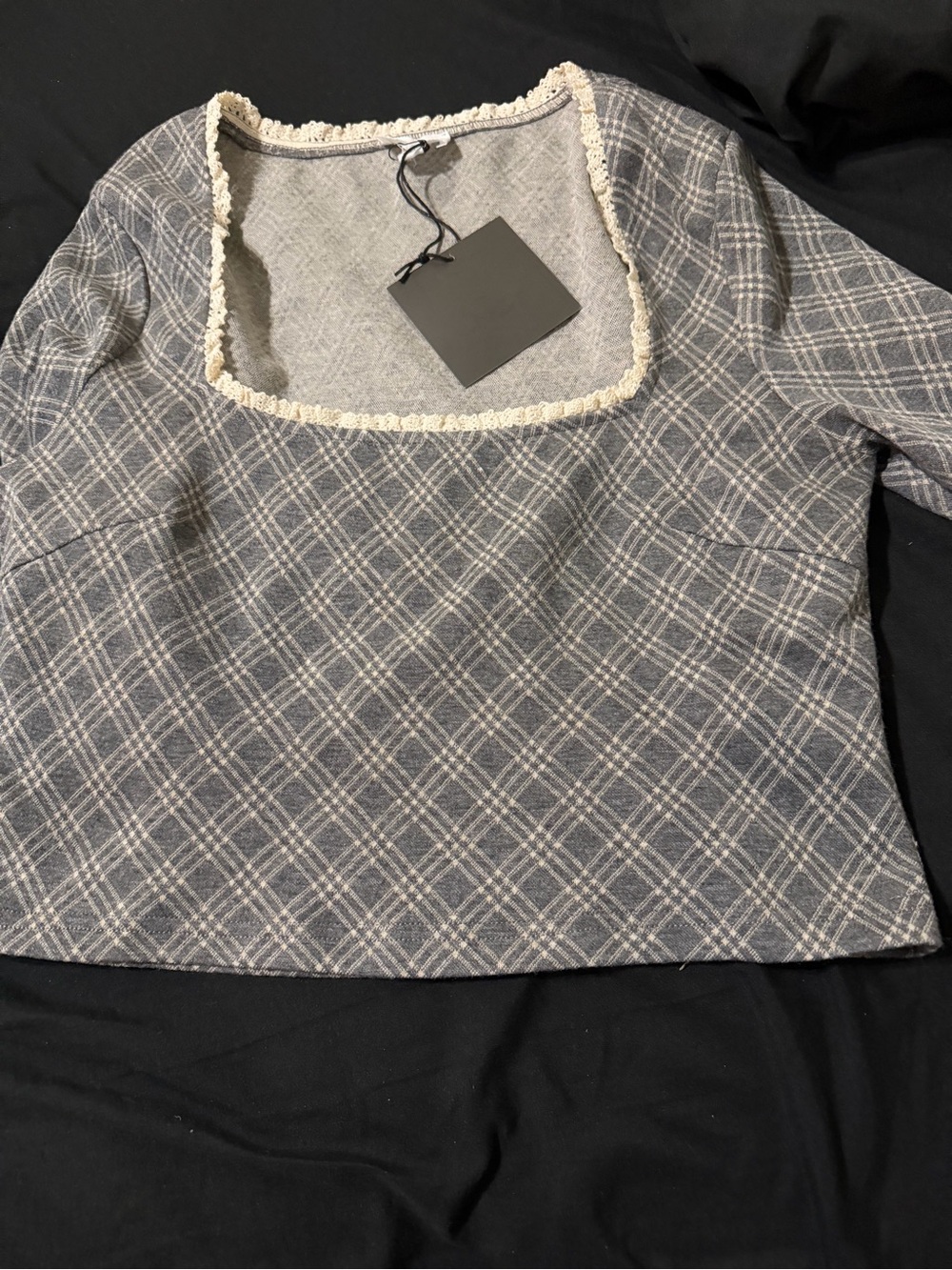 Le Lis Gray Plaid Cropped Skirt Set Top with Cream Trim Anthro